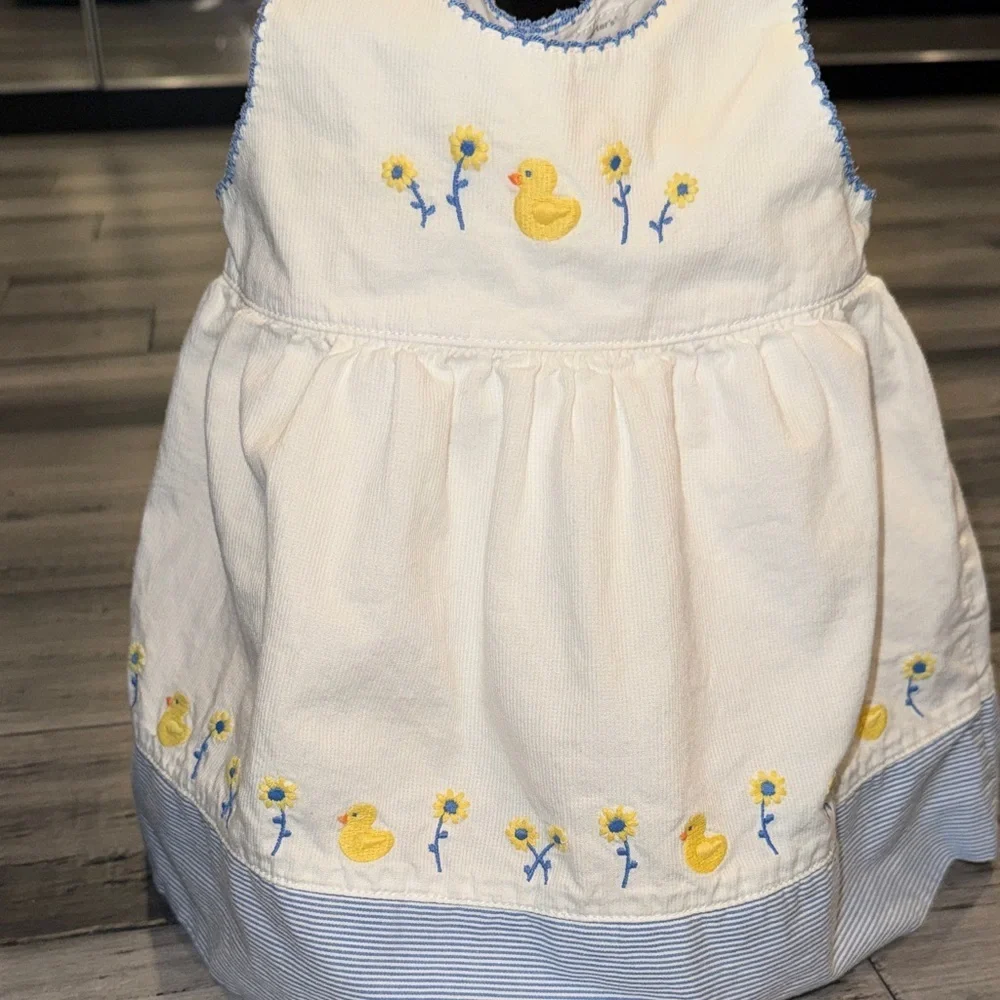 Carter's White & Blue Duck Embroidered Dress